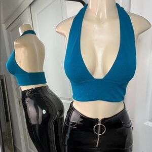 Teal Halter Crop Top One Eleven Small